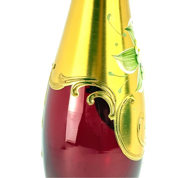 VTG Murano Venetian Ruby Glass & 24K Gold Paint 11” Hand Painted Floral Bud Vase - Picture 7 of 16